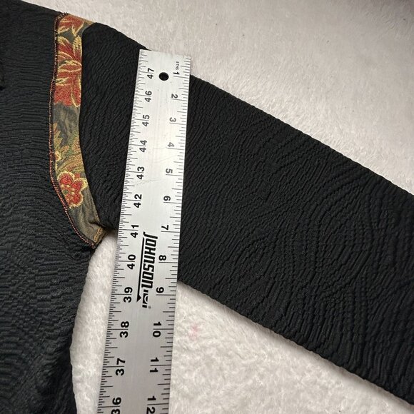 XIAO Womens Textured Black Patchwork Floral Jacket Small Toggle Button Art Wear - Picture 14 of 15